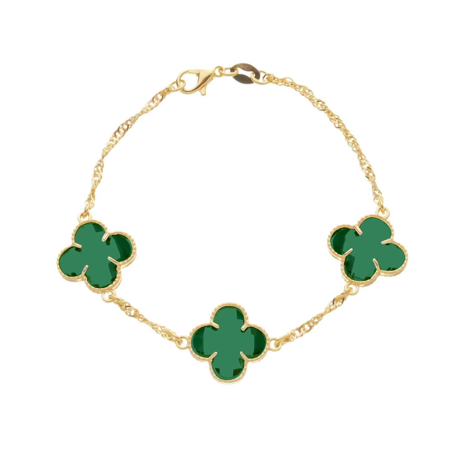 Pulseira Emeline Dourada Trevos Zircônia Verde - Fonttani