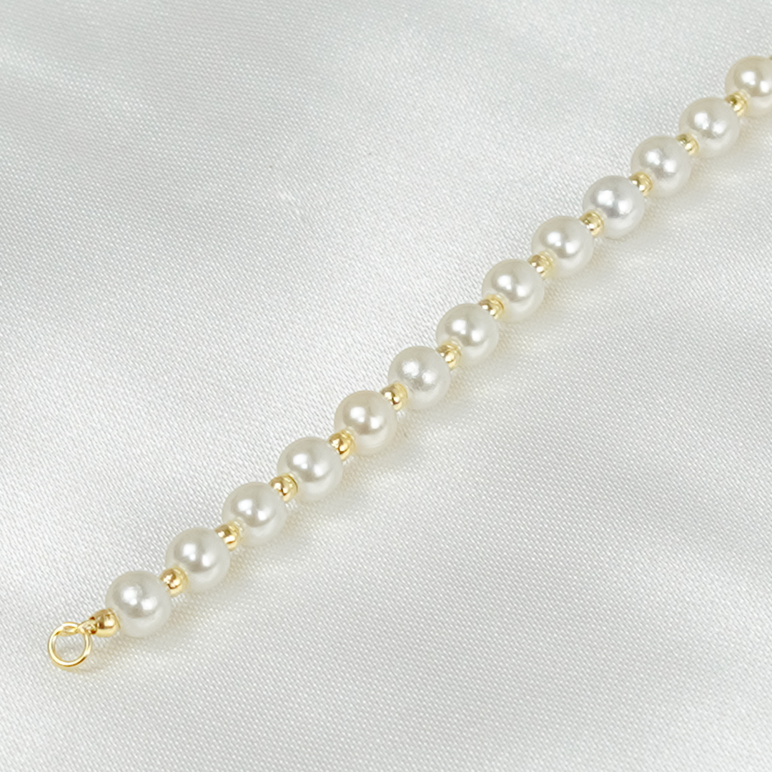 Pulseira Rominna Dourada de Pérolas e Bolinhas - Fonttani