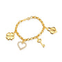 Pulseira Ruby Dourada Elo Português com Coração, Cadeado, Trevo e Chave - Fonttani