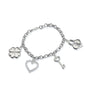 Pulseira Ruby Prateada Elo Português com Coração, Cadeado, Trevo e Chave - Fonttani