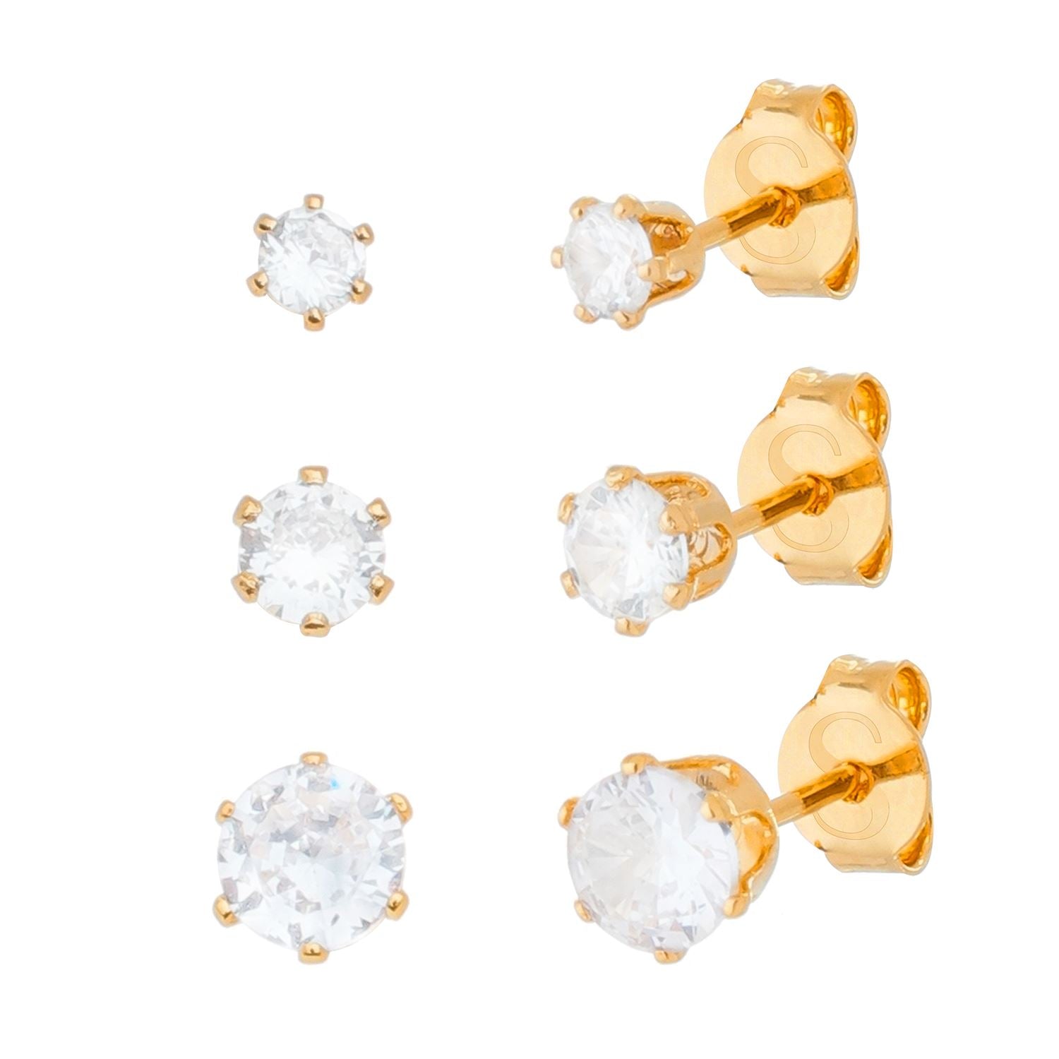 Trio Shine Dourado Ponto de Luz em Zircônia - Fonttani