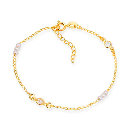 Pulseira Dourada de Pérolas com Ponto de Luz Pulseiras Hub Joias 