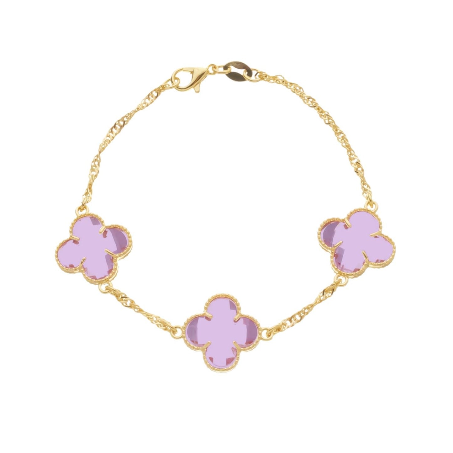 Pulseira Dourada Trevos Zircônia Rosa Pulseiras Hub Joias 