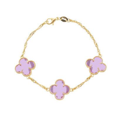 Pulseira Dourada Trevos Zircônia Rosa Pulseiras Hub Joias 