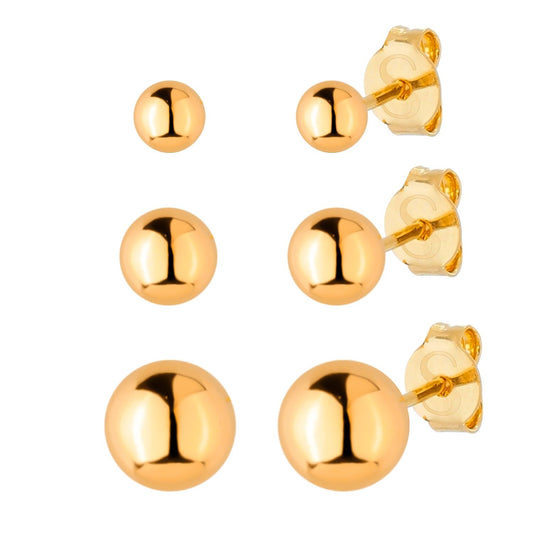 Trio Dourado de Bolinhas Brincos Hub Joias 