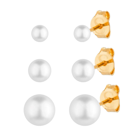 Trio Dourado de Pérolas Brincos Hub Joias 